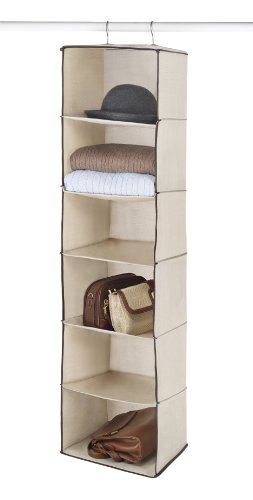 Whitmor Heavy Duty Canvas Closet Organizer 6 Shelf Hanging Storage - Off White / 6 Section