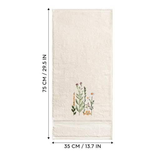 Artoid Mode 1 Pc Beige Wildflower Embroidered Cotton Hand Towel 13.7 x 29.5 Inches