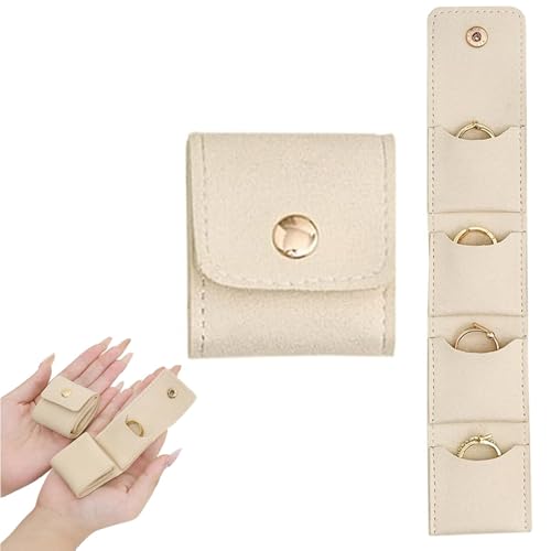 Mini Travel Jewelry Organizer Roll Bag Set - 3-Piece Beige Pouch
