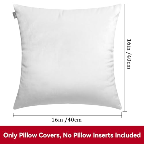 Thmyo 2 Pack White Velvet Decorative Square Pillow Covers 16x16 Inches, No Inserts