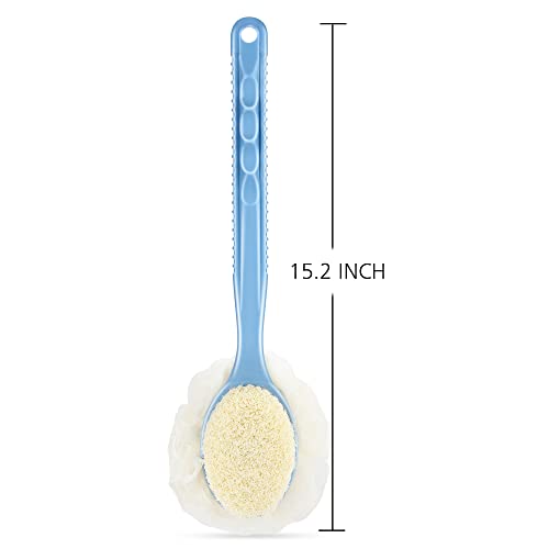 HONOMA 2-in-1 Shower Back Scrubber with Long Curved Handle - Blue