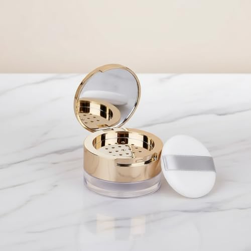 ZLmoue 6g Gold Loose Powder Container with Mirror and Puff