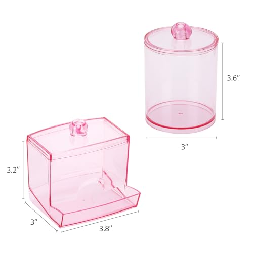 Tbestmax Pink Qtip Dispenser & Cotton Ball Holder Set - 10oz & 12oz