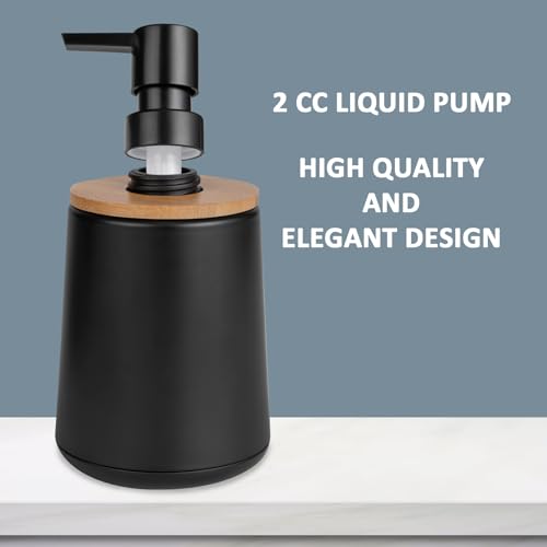 TOOZFO 12 oz Soap Dispenser Set - Modern Bamboo and Plastic Pump Bottle