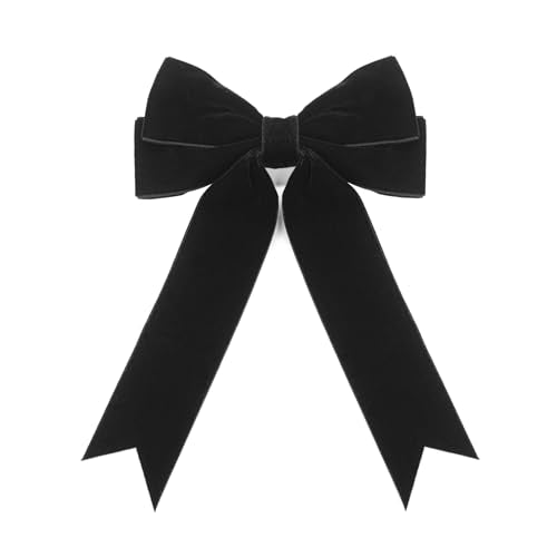 Quacc Large Velvet Bow Hair Clip with Satin Ribbon - Black Hair Accessory