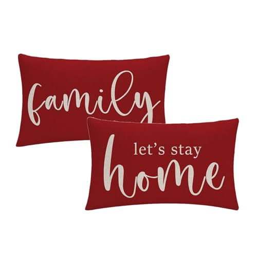 7COLORROOM Farmhouse Lumbar Pillow Covers, 12x20 Red Decorative Cushion Case
