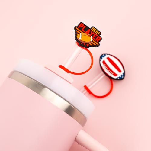 Personalized Silicone Straw Cover Cap for 10mm Straws - Football Set