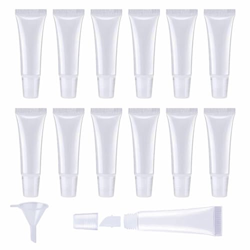 Erewa 12-Pack 8ml Clear Empty Squeeze Tubes Refillable Travel Containers with Funnel for DIY Lip Gloss and Toiletries