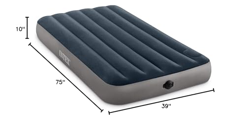 Intex 64781E Dura-Beam Standard Single-High Air Mattress: Fiber-Tech – Twin Size – 2-Step Pump – 10in Bed Height – 300lb Weight Capacity