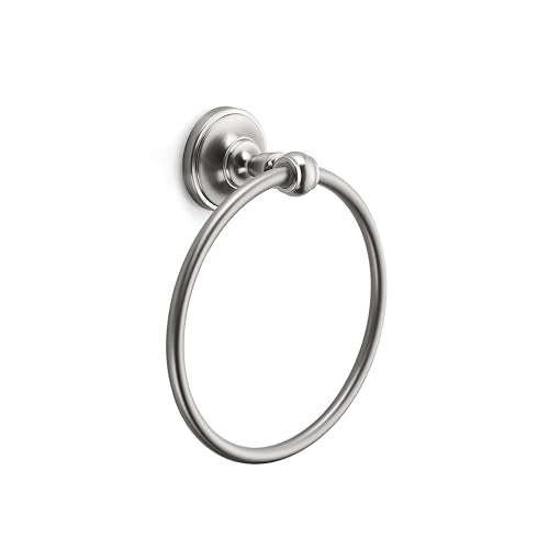 Brushed Nickel Bath Towel Ring, 6.5-Inch Modern Wall-Mounted Hand Towel Holder