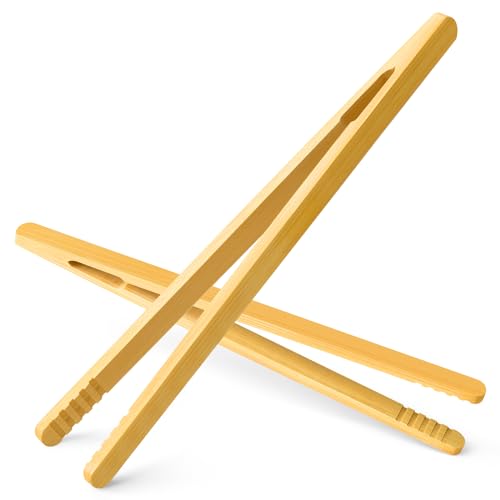 Eco-Friendly Bamboo Toast Tongs - 7 Inch Kitchen Utensils (2 Pcs)