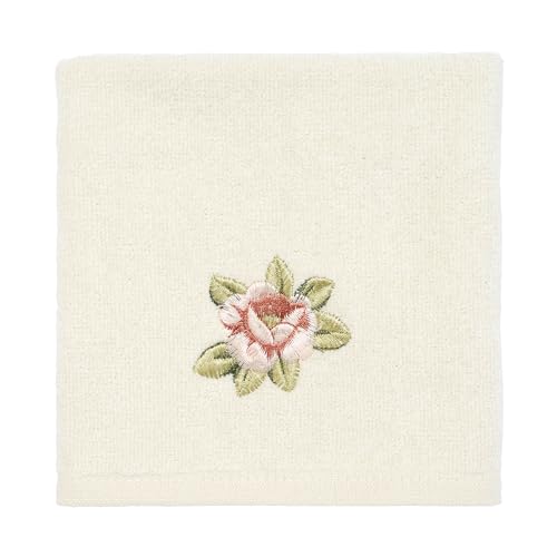 Avanti Linens Rosefan Ivory Wash Cloth - 1pc Elegant Floral Embroidered Cotton