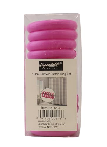 12-Piece Neon Pink Shower Curtain Rings, Easy-Glide Locking Hooks