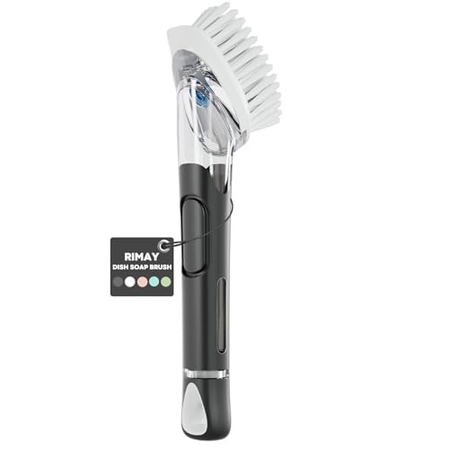 RIMAY Black Soap Dispensing Dish Brush with Scrubber Handle