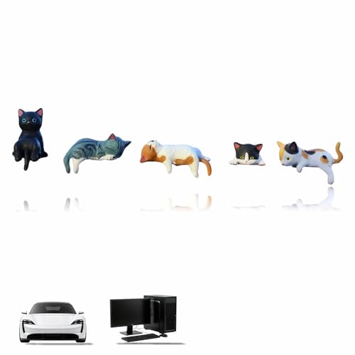 Cute Mini Cat Dashboard Decor - Set of 5 Handcrafted Resin Figurines