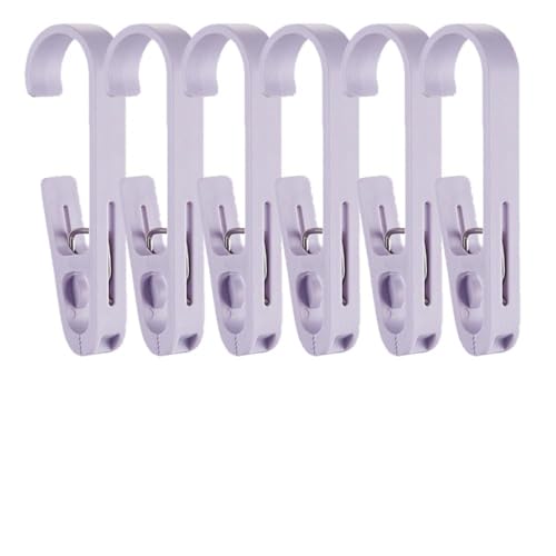 Heavy Duty Laundry Hooks with Clips - 6Pcs Light Purple Organizer