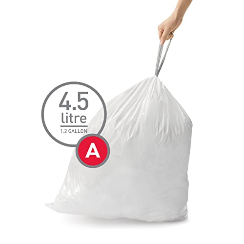 simplehuman Code A Custom Fit Drawstring Trash Bags, 30 Count, 4.5L - White