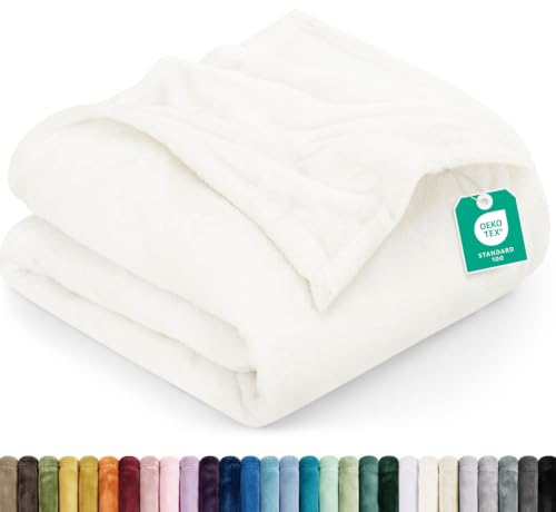 Utopia Bedding Ultra Soft Fleece Blanket - Queen Size Ivory (90x90 Inch)