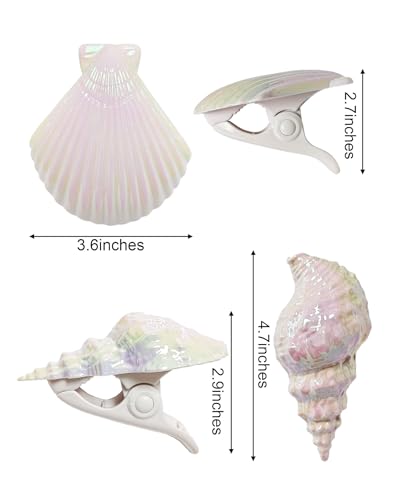 Seashell Beach Towel Clips for Pool and Cruise Chairs, 4-Piece Set