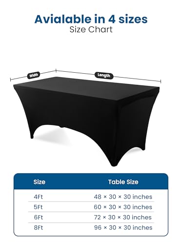 Utopia Kitchen 6ft Fitted Spandex Tablecloth, Black - 2 Pack