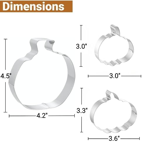 JOB JOL Stainless Steel Pumpkin Cookie Cutters 3-Piece Set for Baking