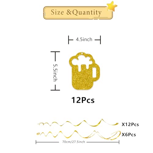 Beer Party Decorations - Gold Glitter Hanging Swirls & Streamers