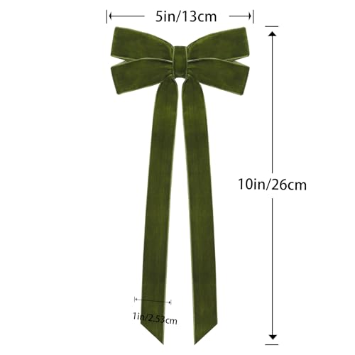 Green Velvet Ribbon Bows for Christmas Tree Decorations, 5x10 Inch - Set of 12 - St Patrick's Day & Holiday Wreath Ornaments