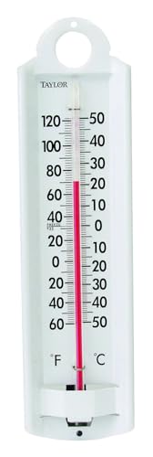 Taylor EMW0063562 Weather-Resistant Aluminum Indoor/Outdoor Thermometer - White, 2-1/4" x 8-7/8"