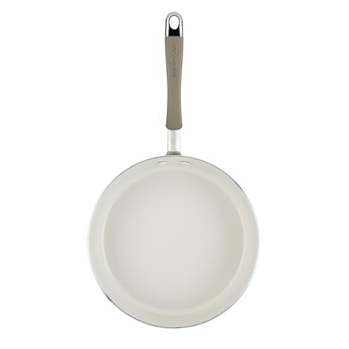 Rachael Ray Cucina Ceramic Nonstick Saute Pan with Lid, 3 Quart Non Stick Sauteuse Pan, Dishwasher Safe - Almond