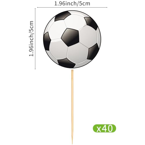 40 Pcs Soccer Cupcake Toppers for Birthday Party Decorations