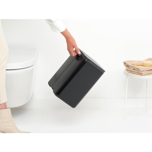 Brabantia Bo Small Lift-Open Trash Can | 1.8 Gal / 7L | Matt Black | Wall-Mountable/Free Standing Bedroom, Bathroom, Nursery Trash Can, Removable Inner Bucket, Non-Slip Base | +Trash Bags