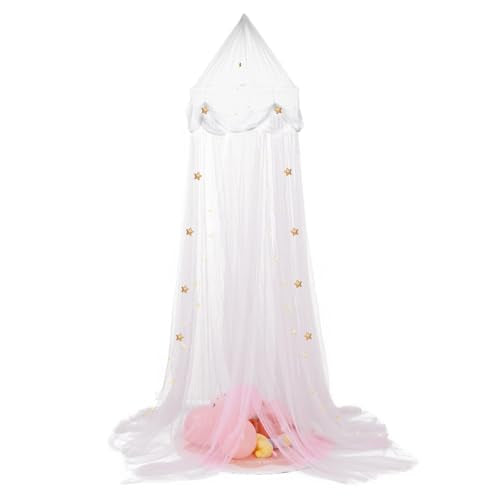 White Bed Canopy with Lights for Kids - Extra Large Dome Mosquito Net