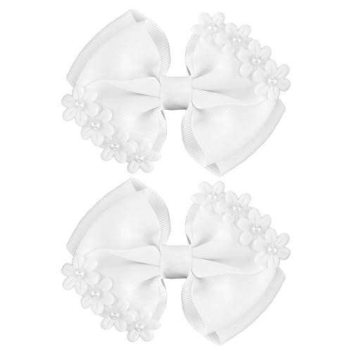 Quvvarly White Hair Bows with Faux Pearl - 2PCS Floral Hair Clips