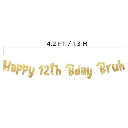 Pre-Strung Gold Glitter Happy 12th Birthday Banner - Party Decoration