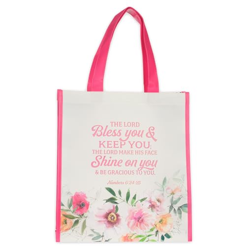 Christian Art Gifts Floral Tote Bag - Numbers 6:24 Creamy Pink Scripture Bag