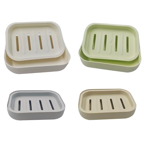 Pson 4-Pack Double Layer Draining Soap Dish, Plastic Soap Holder for Bathroom and Kitchen