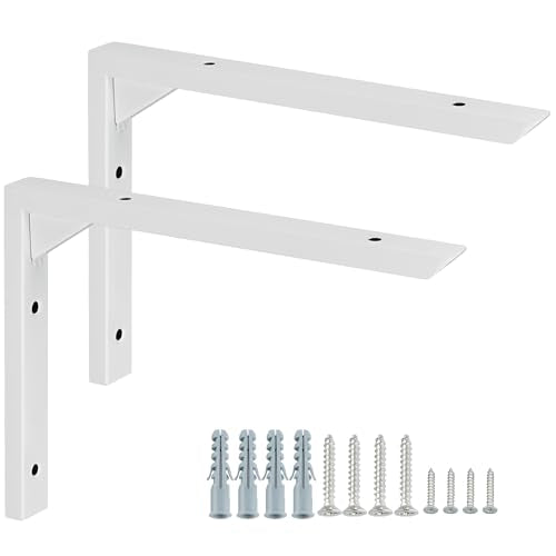 Mooche 8-Inch White Shelf Brackets, Heavy Duty Stainless Steel L Brackets (2PK)
