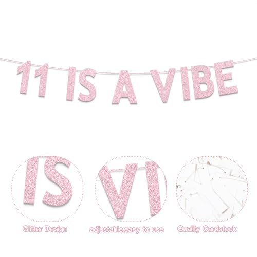 Rose Gold Glitter 11th Birthday Banner for Girls - Party Decorations & Supplies