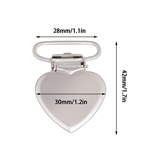 20pcs Silver Heart Shaped Suspender Clips - Metal Fasteners for DIY Crafts
