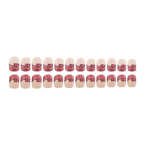 Valentine Press on Nails Short Square False Nails with Red Heart Design