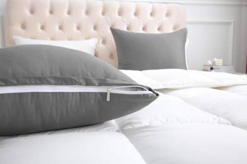 Dark Grey Egyptian Cotton Pillowcases Set of 2 with Zipper – 20x26 Inch