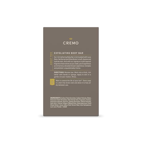 Cremo Exfoliating Body Bar Soap for Men - Vintage Suede Scent, 5 oz