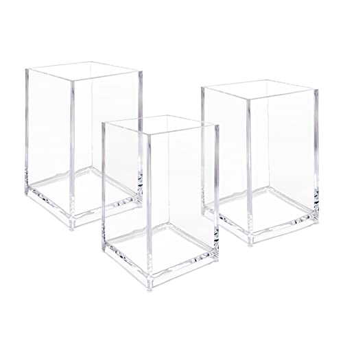 3 Pack Clear Acrylic Makeup Brush Holder and Desk Pencil Cup Organizer