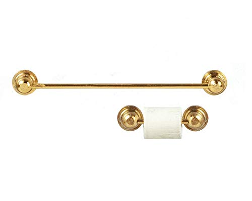 Melody Jane 1:12 Scale Brass Towel Rail & Tissue Fittings Set