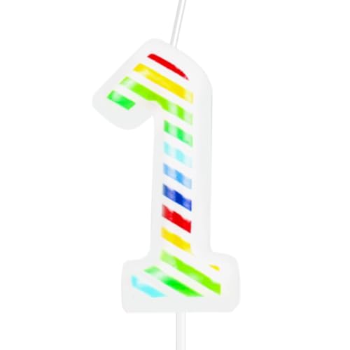 Rainbow Stripes Number 1 Birthday Candle - 2.4 Inch Multicolor