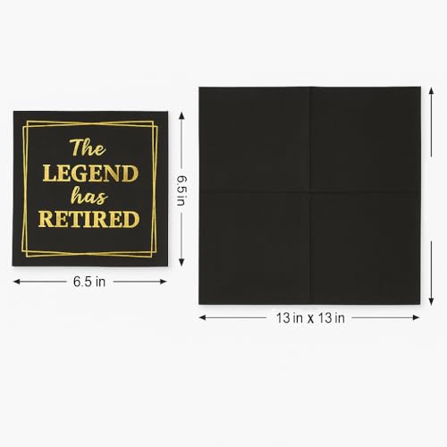 Large 50-Pack 'The Legend Has Retired' Black & Gold Napkins