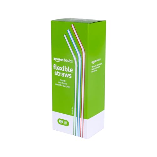 BPA-Free Disposable Striped Flex Straws - 100 Count Assorted Colors
