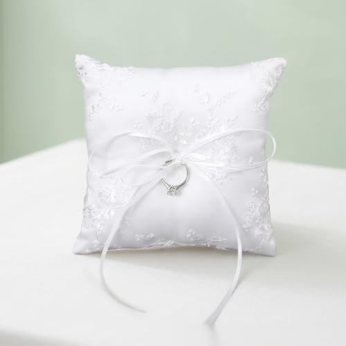 Elegant Lace Wedding Ring Bearer Pillow with Bowknot - 6x6 inches