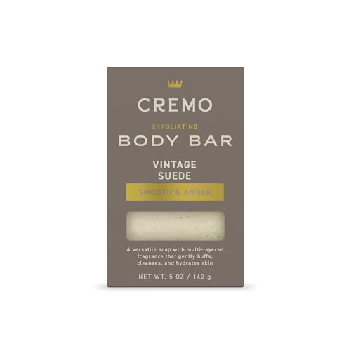 Cremo Exfoliating Body Bar Soap for Men - Vintage Suede Scent, 5 oz