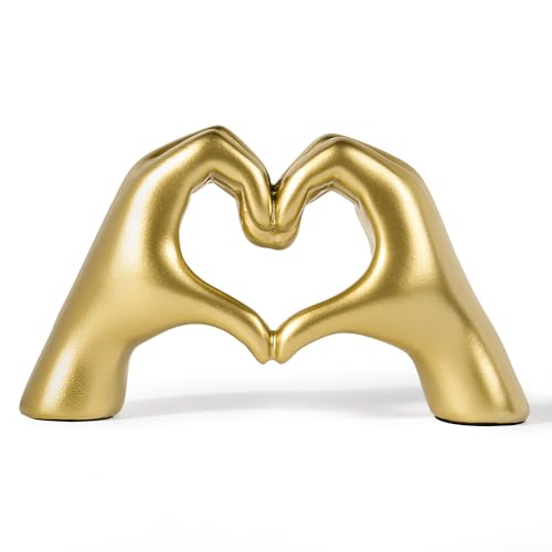 Gold Heart Hands Sculpture - Mini Shelf Decor for Living Room